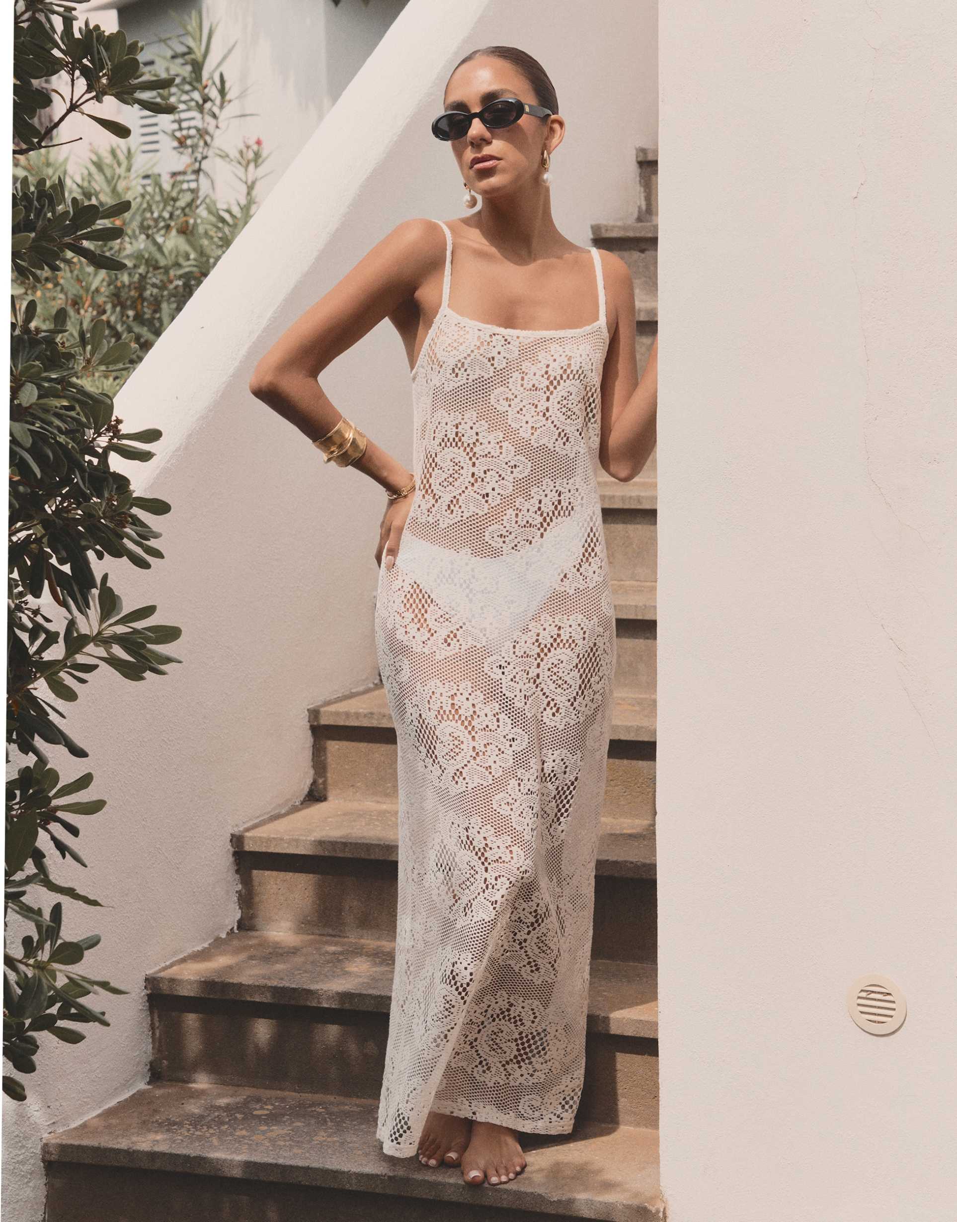 4th & reckless x luana barron agnes crochet maxi beach dress in off white