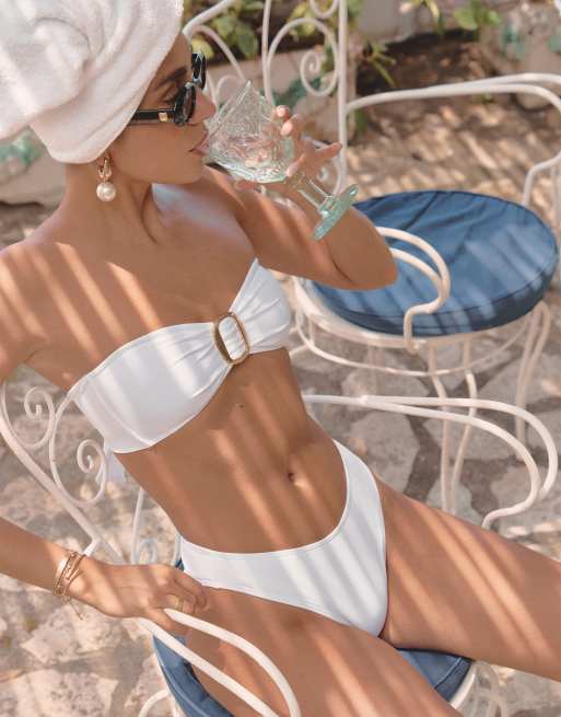 4th & Reckless x Luana Barron - Bambou - Haut de bikini avec détail métallique doré - Blanc, 3 de 4