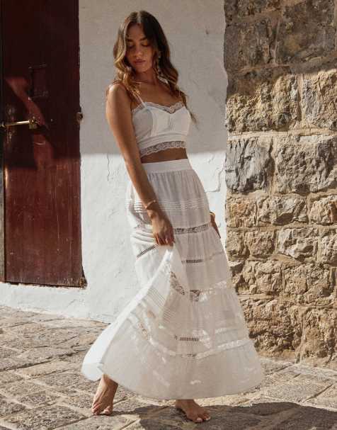 4th & Reckless x Luana Barron contains linen cami beach top and skirt co-ord in white - view 1