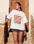 [4th & Reckless] 4th & Reckless x Luana Barron cotton le soleil graphic oversized t-shirt in off white S Off white