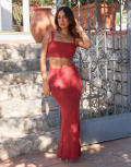 [4th & Reckless] 4th & Reckless x Luana Barron cotton rich knitted high waist maxi beach skirt in red (part of a set) 14 RED