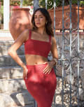 [4th & Reckless] 4th & Reckless x Luana Barron cotton rich knitted square neck beach top in red (part of a set) 14 RED