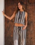 [4th & Reckless] 4th & Reckless x Luana Barron crochet high neck tie front beach top in black and white stripe (part of a set)-Multi 16 Black & white