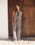 [4th & Reckless] 4th & Reckless x Luana Barron crochet knit wide leg beach pants in black and white stripe (part of a set)-Multi 12 BLACK & WHITE