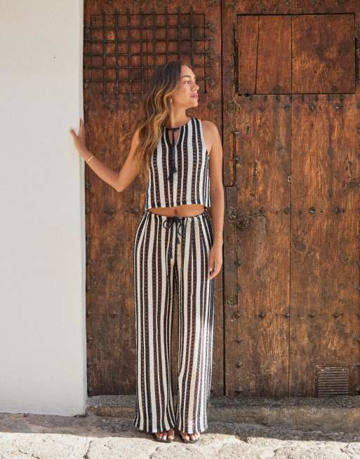 【BAON】Ronce Stripe Suede Wide Banding Pants Suede Fringed Trousers – O4U BRAND