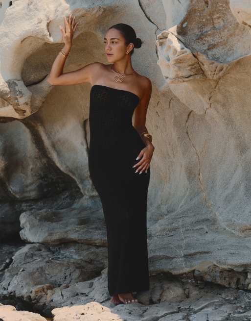 4th & Reckless x Luana Barron - Emily - Vestito da mare lungo a fascia all'uncinetto nero