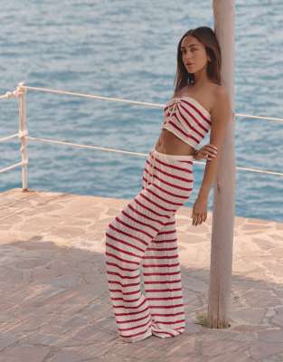 x Luana Barron lior knit stripe beach pants set in cherry red