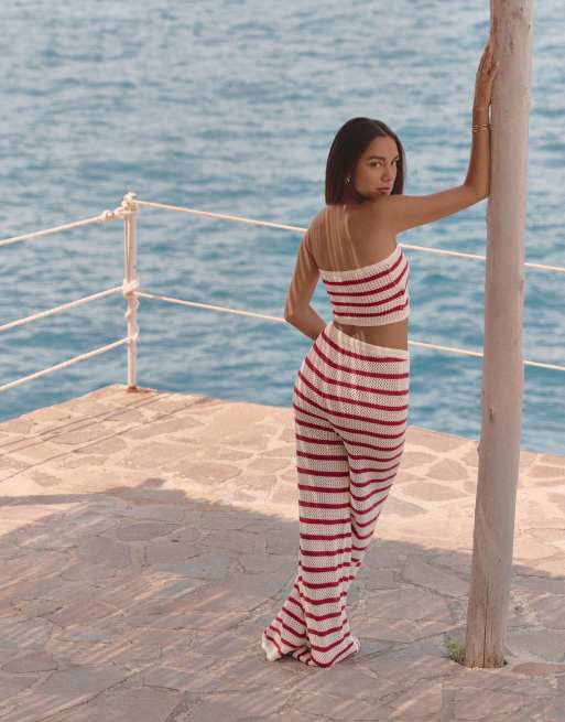 【I AM MARI】Checked Polar Zip-Up Knit Banding Pants Set Spodnie damskie z połyskiem
