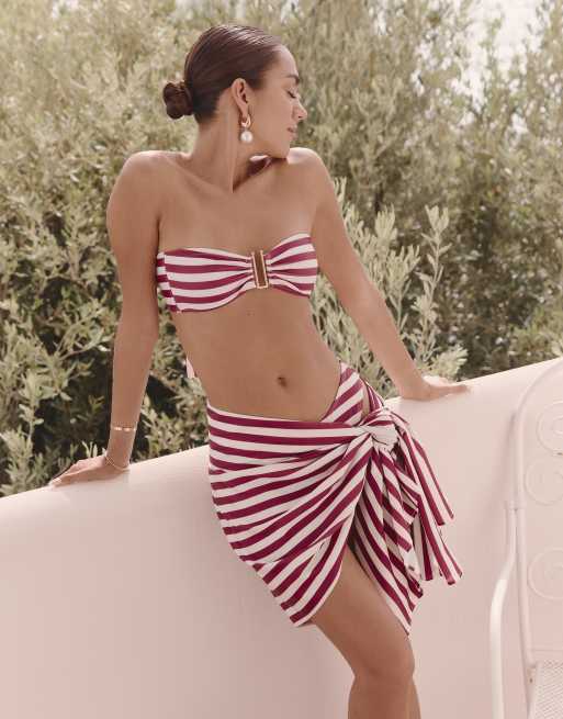 4th & Reckless x Luana Barron - Mala - Gestreepte mini-strandsarong in kersenrood