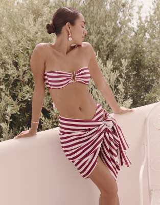 4th & Reckless 4th & Reckless x Luana Barron mala stripe mini beach sarong in cherry red