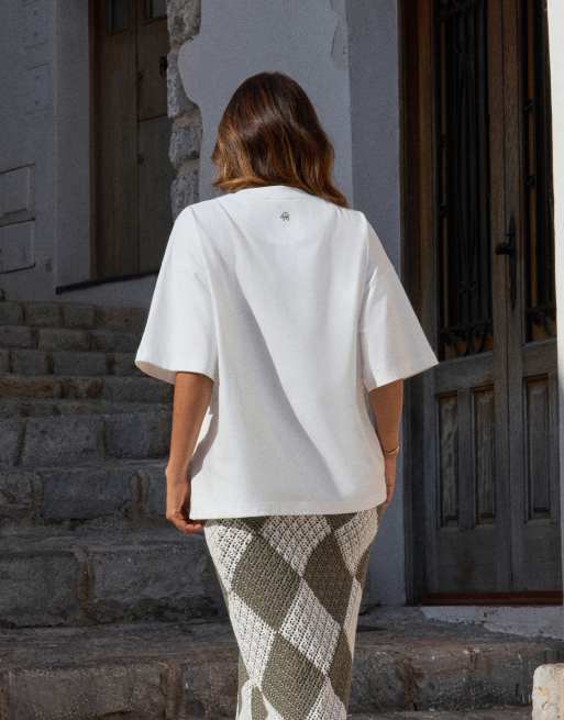 4th & Reckless x Luana Barron – Naturvit, oversize t-shirt i bomull med palmtryck, 4 av 4