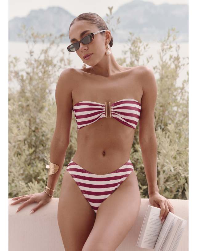 4th & Reckless - x luana barron paloma bandeau stripe bikini top in cherry red