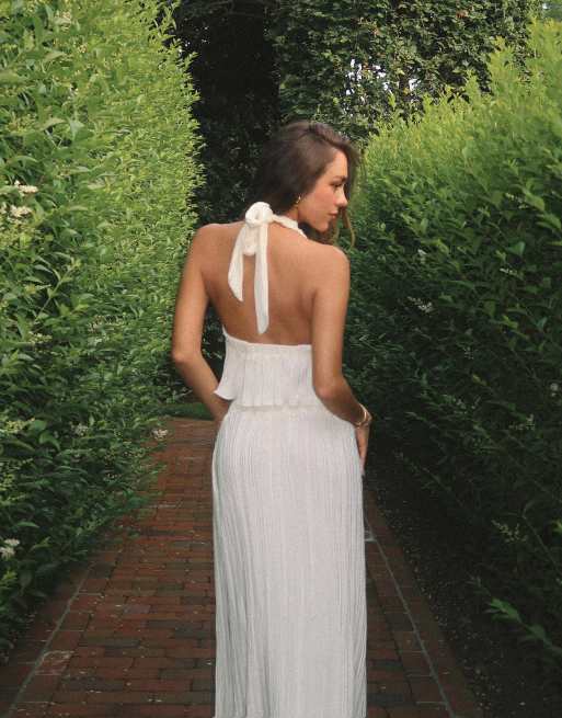 4th & Reckless x Luana Barron plisse thigh split gold hardware detail maxi beach skirt in white - part of a set