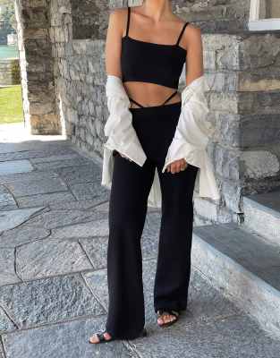 Wide Leg Knit Flared Pant - Black