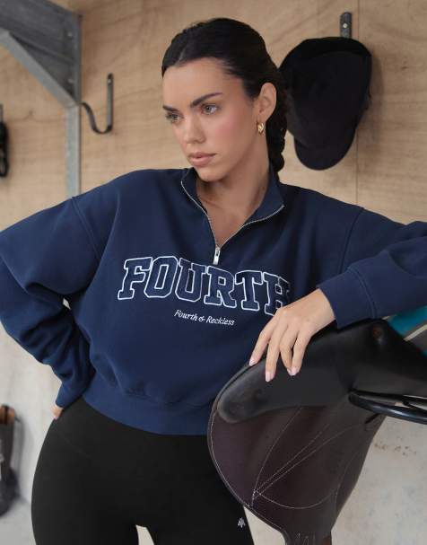 4th & Reckless Zenya half zip oversized Sweatshirt in Navy - view 1