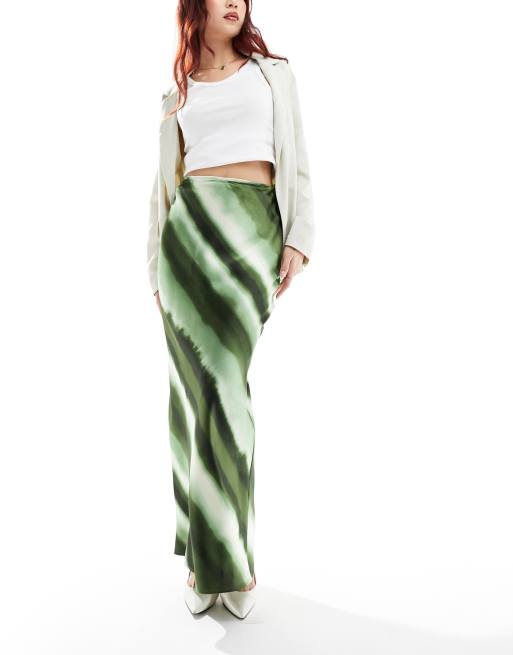 4th & Reckless – Zielona satynowa spódnica maxi w paski z efektem ombre