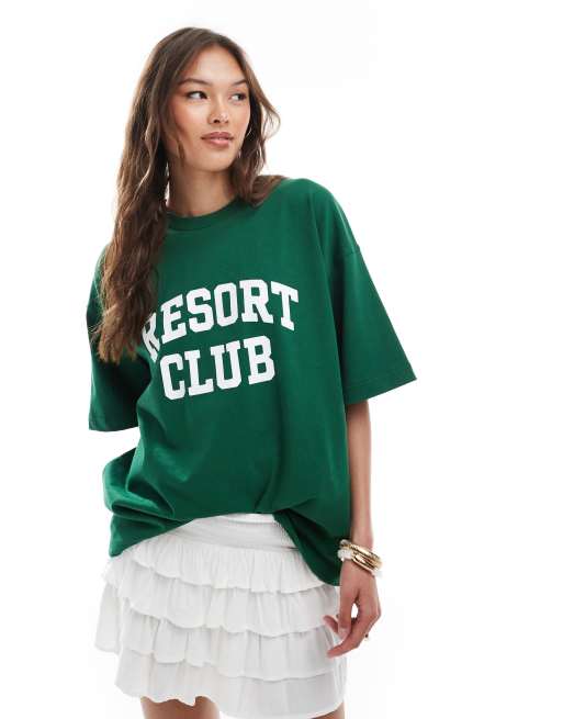 4th & Reckless – Zielony T-shirt oversize z napisem „Resort Club“