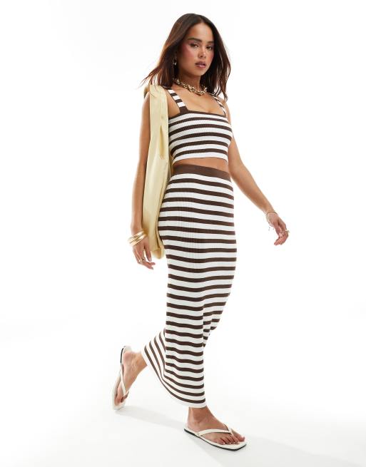4th & Reckless Zoe stripe knit maxi beach skirt in chocolate (part of a set)