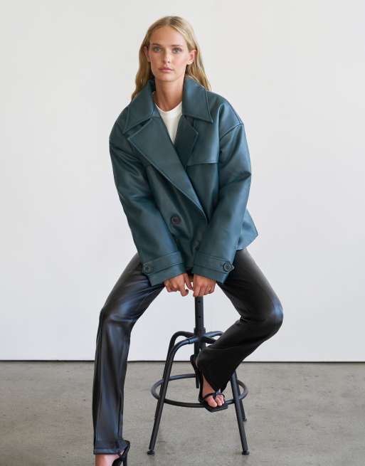 4th & Reckless – Zweireihige Jacke aus PU in Blaugrün