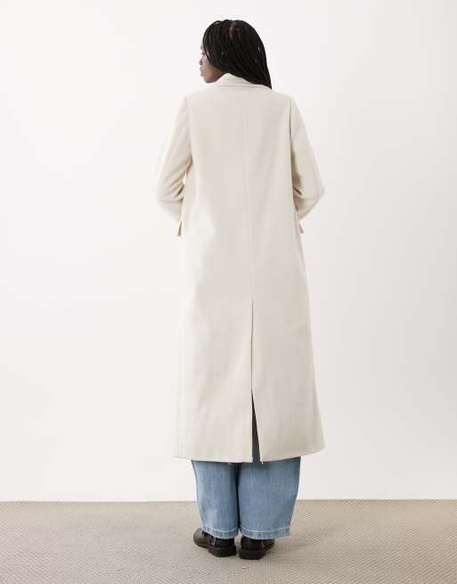 4th & Reckless – Zweireihiger, eleganter Longline-Mantel in cremeweißer Wolloptik mit Struktur, 3 von 4