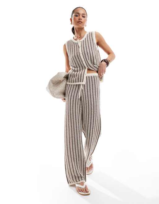 4th & Reckless knitted button through sleeveless top co-ord in brown stripe