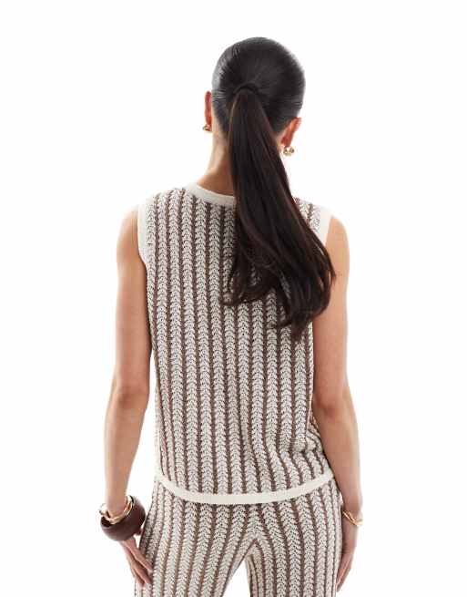 4th & Reckless knitted button through sleeveless top co-ord in brown stripe