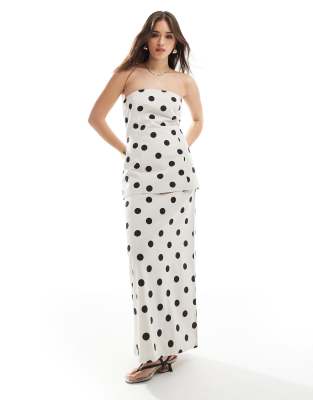4th & Reckless - Ensemble top bandeau long et jupe longue en tissu aspect lin à pois - Crème - view 1