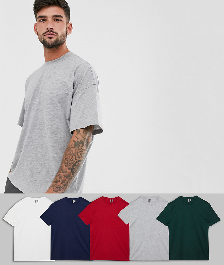 5-pakke afslappet T-shirt med rund hals fra ASOS DESIGN spar-Multifarvet
