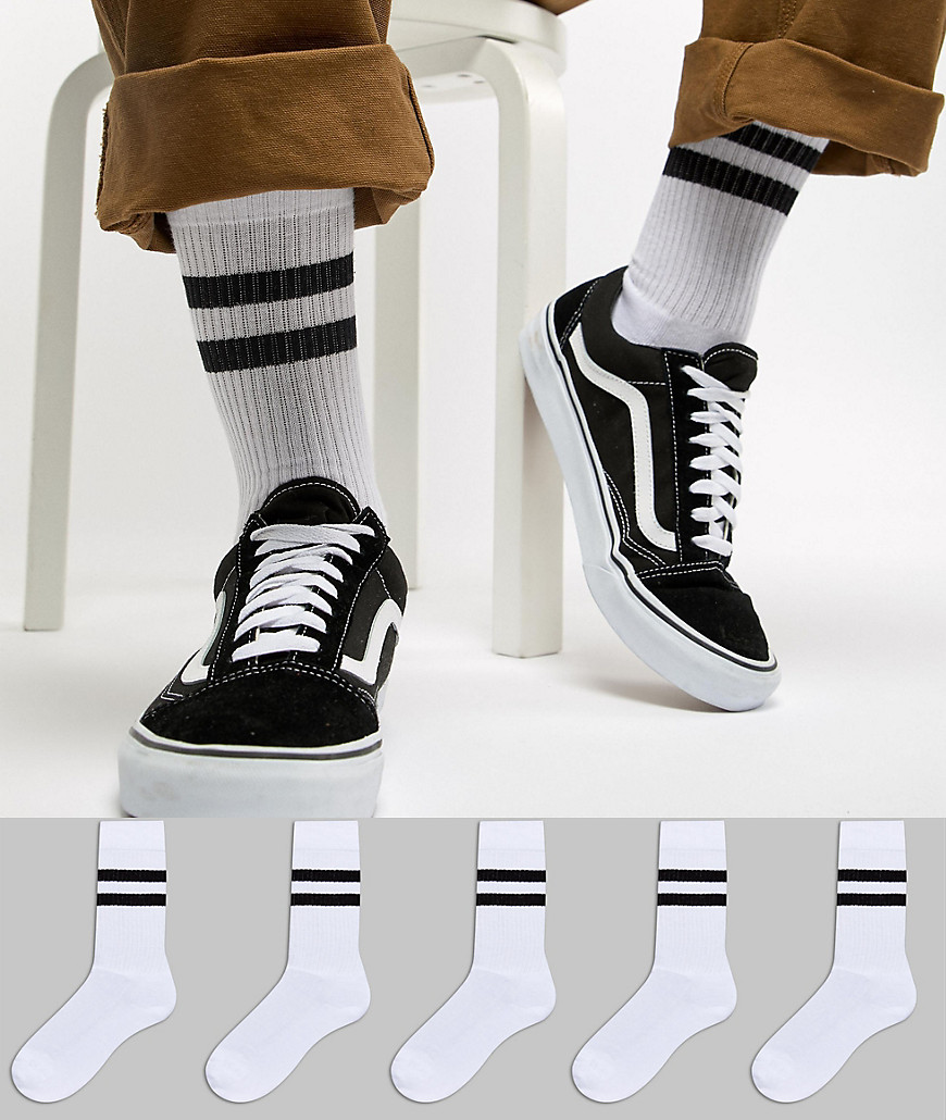 фото 5 пар белых носков в спортивном стиле с полосками asos design - набор со скидкой-белый