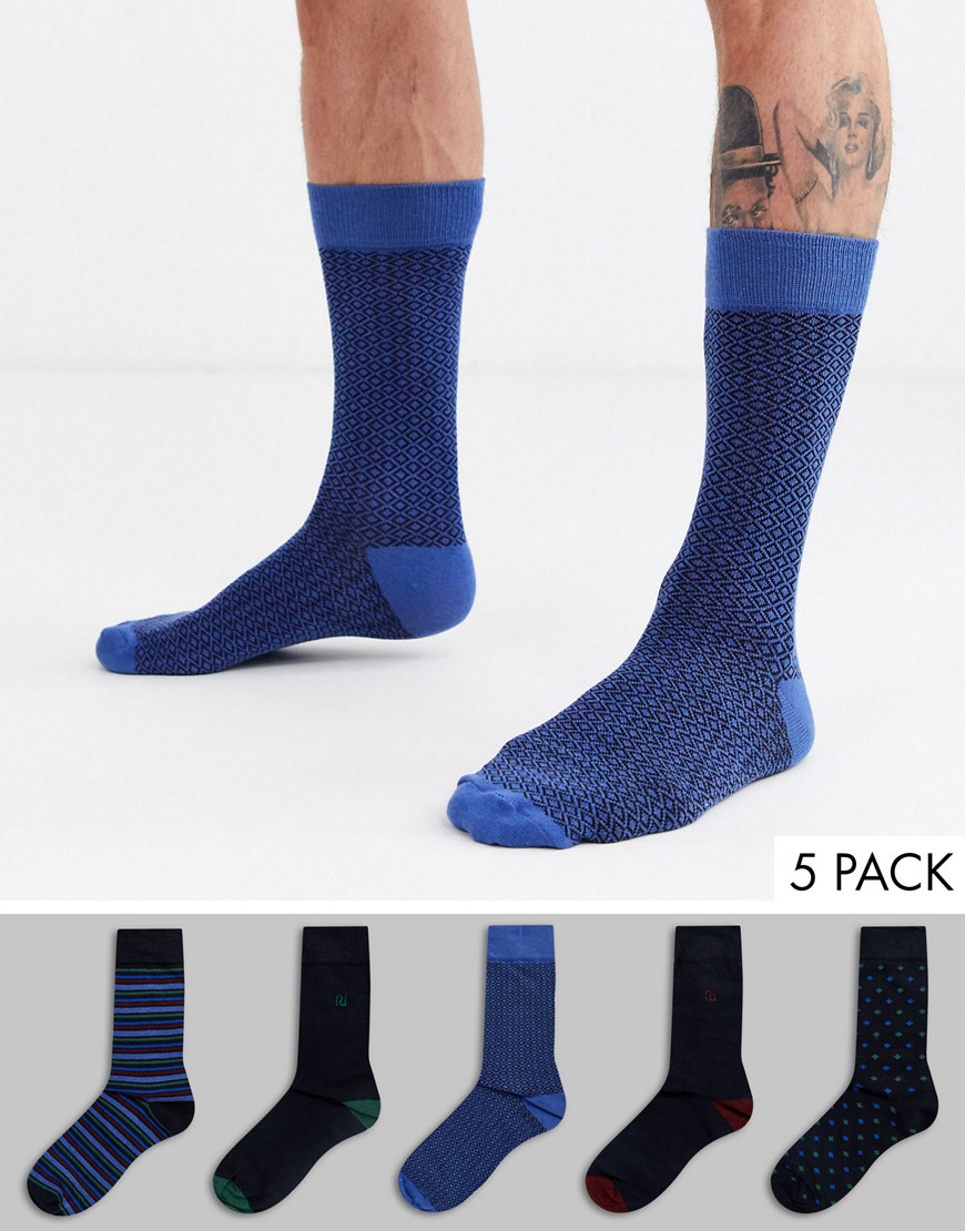 фото 5 пар носков с полосками и геометрическим принтом river island-синий