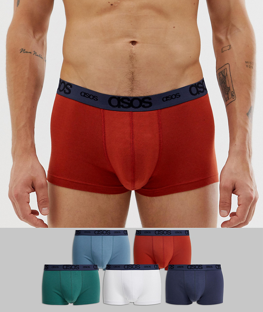 5 rabat pakke med korte underbukser i bordeaux og teal blå fra ASOS DESIGN-Multifarvet