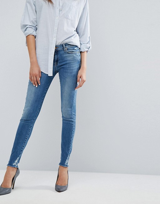 7 For All Mankind Mid Rise Skinny Crop Jean With Distressing Asos