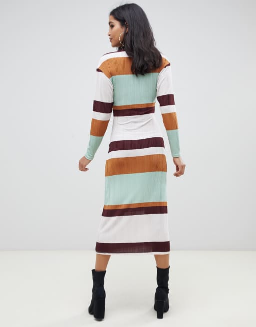 70 Midikjole i Stribet rib med snøre i front fra ASOS DESIGN, 2 af 4