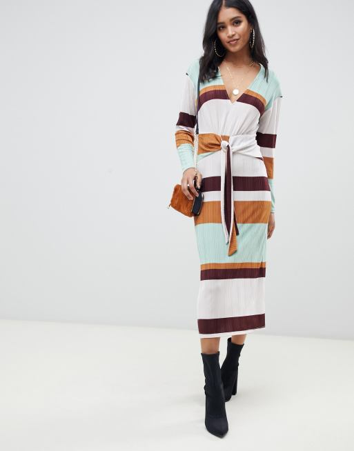 70 Midikjole i Stribet rib med snøre i front fra ASOS DESIGN, 4 af 4