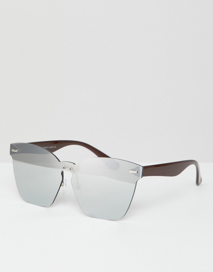 7x - Hoekige zonnebril met bruin montuur-Zilver