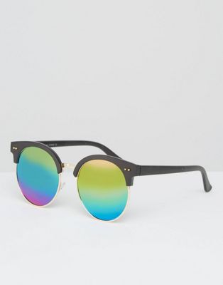 7X - Ronde zonnebril met half montuur en regenboogkleurige glazen-Zwart