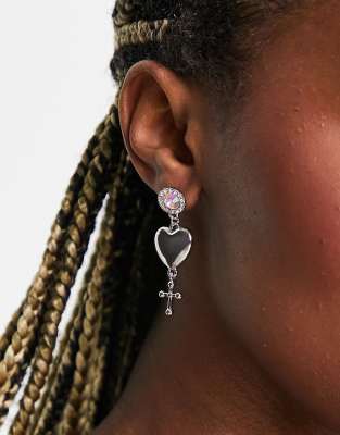 8 Other Reasons 8 Other Reaons festival mystery heart cross drop earrings in silver - SILVER