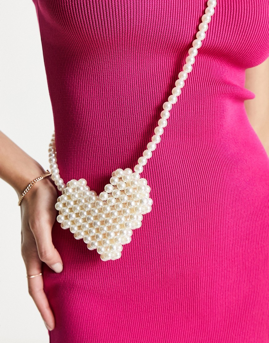8 Other Reason pearl heart crossbody mini bag in white