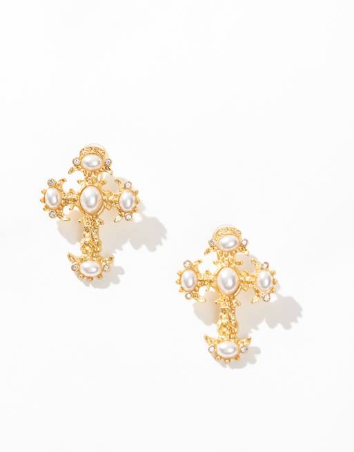 8 Other Reasons 18k gold plated large cross earrings , 2 of 4