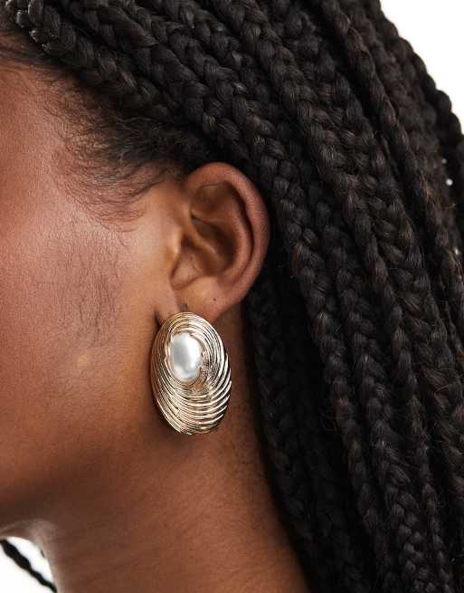 8 Other Reasons 18k gold plated pearl detail oversized stud earrings , 3 of 4