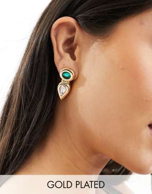 8 Other Reasons 18k gold plated stud earrings with emerald and clear stones