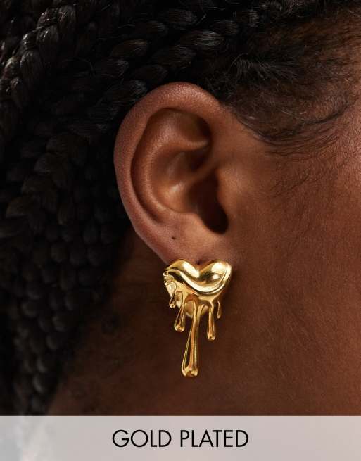 8 Other Reasons - Boucles d'oreilles en acier inoxydable plaqué or 18 carats avec motif cœur effet fondu 