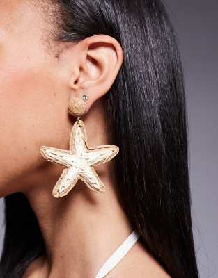 8 Other Reasons - Boucles d'oreilles étoiles de mer en paille - Naturel-Doré