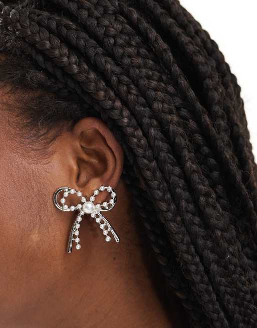 8 Other Reasons - Boucles d'oreilles nœuds en rhodiage avec perles nacrées - Argenté