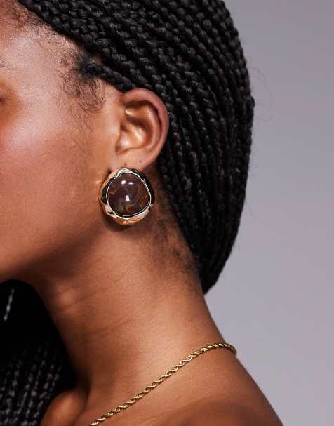 8 Other Reasons brown resin stud earrings in gold - view 1