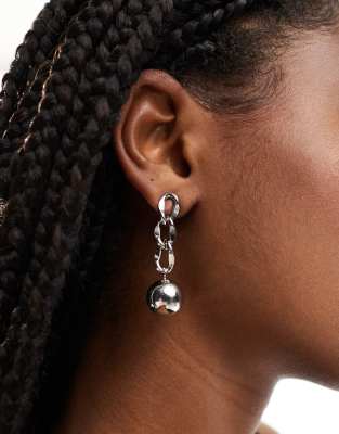 8 Other Reasons chain drop ball earrings in rhodium plated-Silver