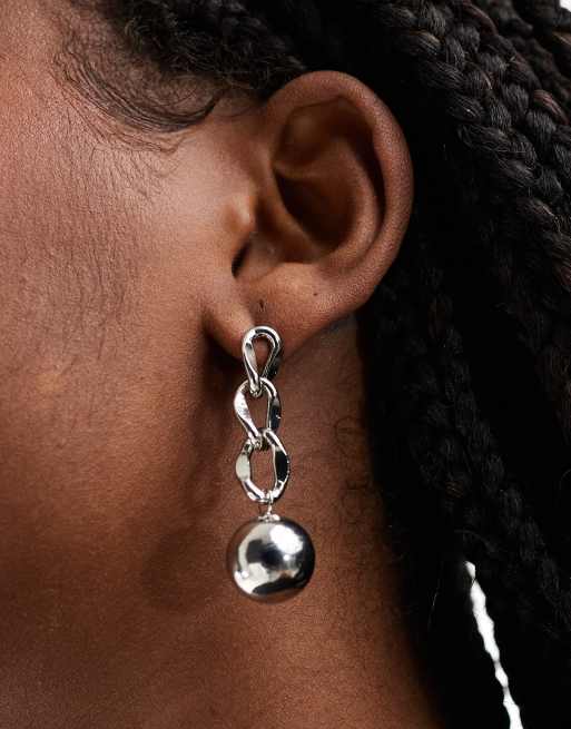 8 Other Reasons chain drop ball earrings in rhodium plated ASOS