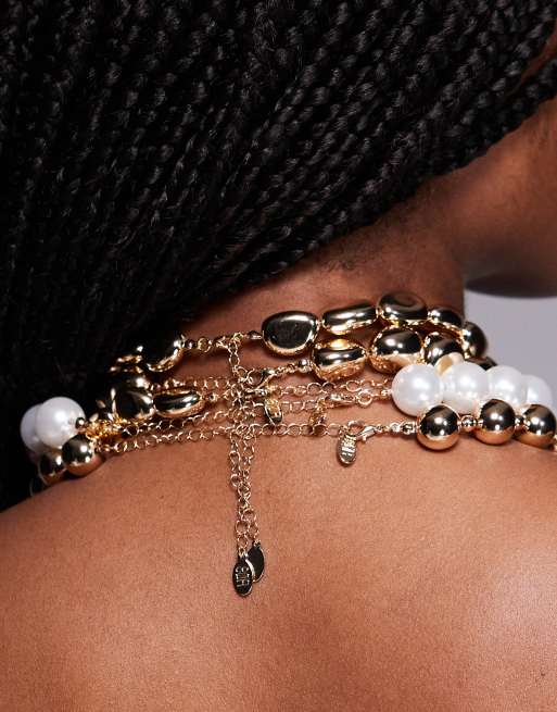 Collier 2 En 1 Croix Dorée & Perle - Métal Doré Acier Inoxydable - Neuf Sans Emballage