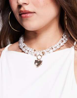 8 Other Reasons - Collier multirangs avec perles et pendentif coeur - Doré