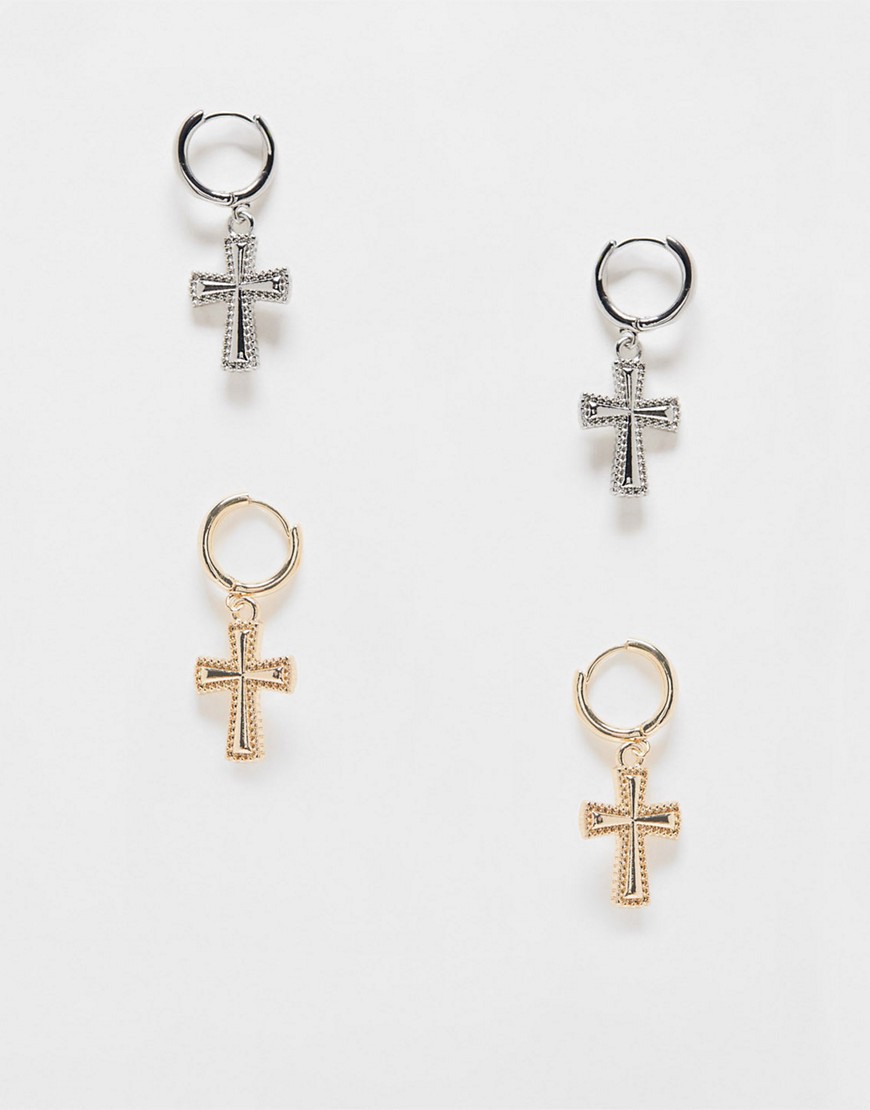 8 Other Reasons Cross You Out Huggie Hoop Cross Pendant Earrings In Gold And Silver-Multi